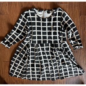 K. By‎ Kersh Women's 2X/2T Black White Grid Print 3/4 Sleeve Dress Casual